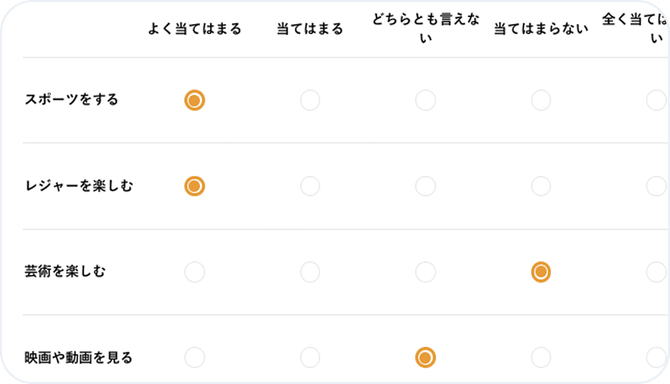 マトリクス設問画面